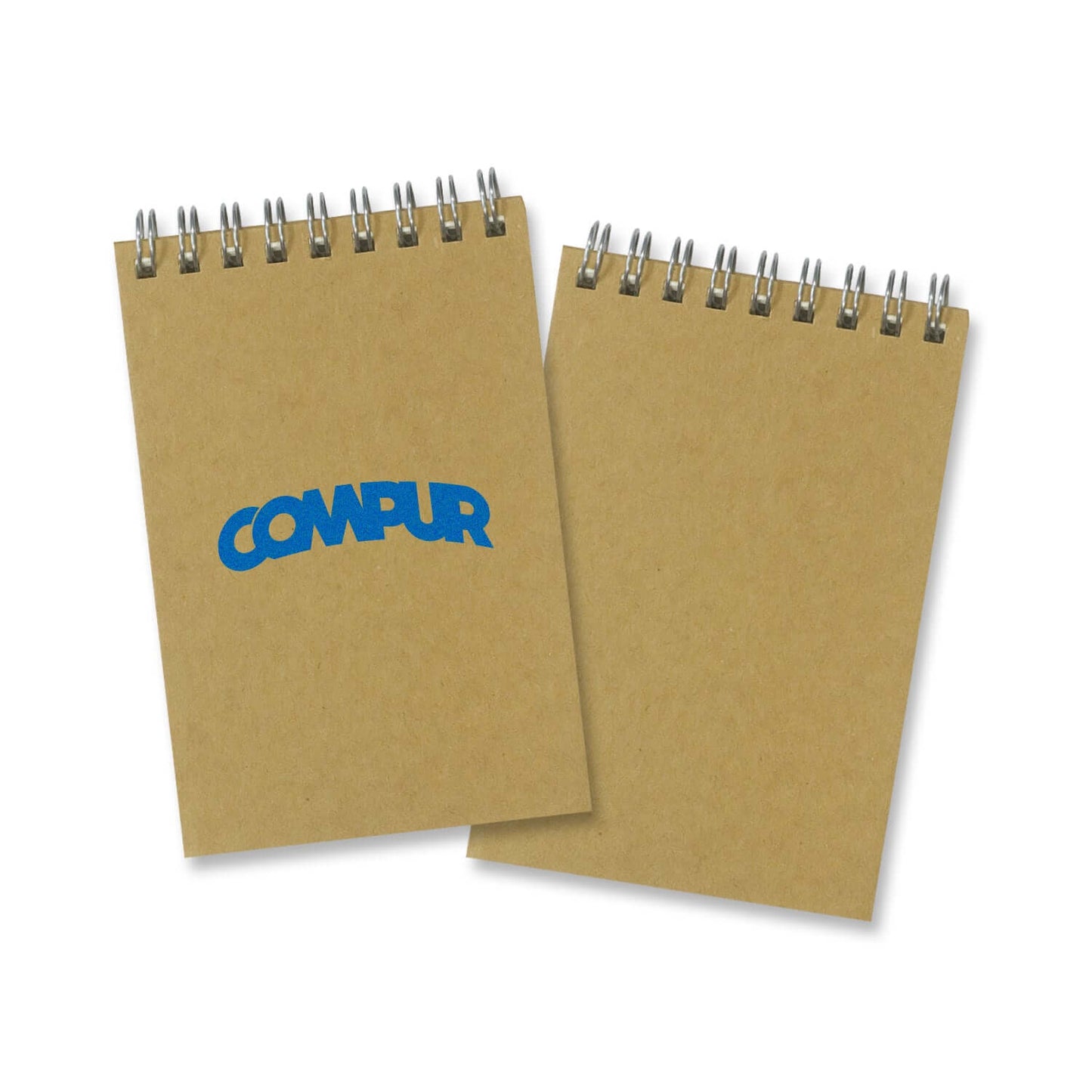 Kraft Note Pad Small with spiral binding featuring blue logo on the cover, perfect as a Corporate Gift.