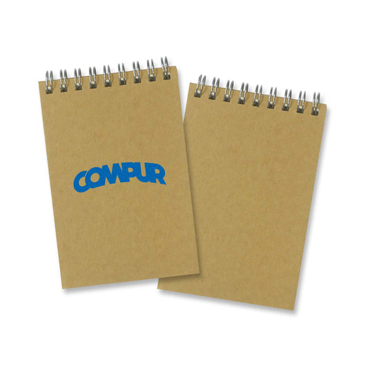 Kraft Note Pad Small with spiral binding featuring blue logo on the cover, perfect as a Corporate Gift.