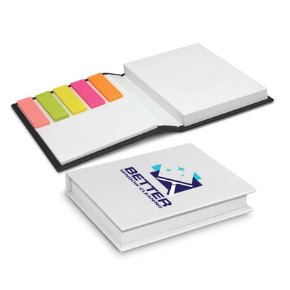 Hard Cover Notes and Flags with colorful adhesive notes, ideal as a corporate gift for organizing thoughts.