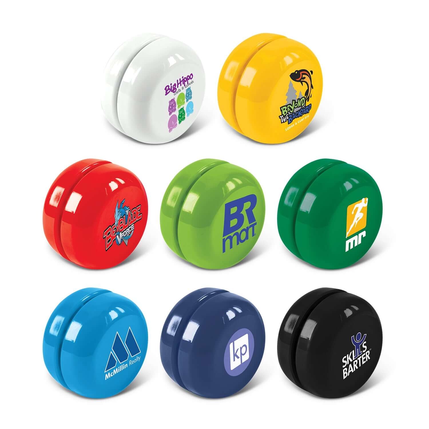 Colorful Yoyos for Corporate Gift promotions in various designs and colors.