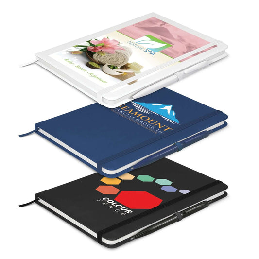 Variety of Omega Notebook With Pen designs showcasing stylish covers and elastic closures.