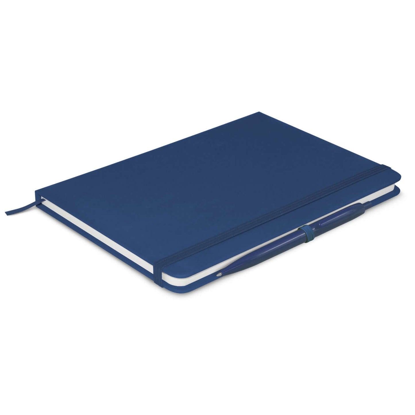 Omega Notebook With Pen featuring a PU hard cover, elastic closure, and matching pen for a stylish corporate gift.