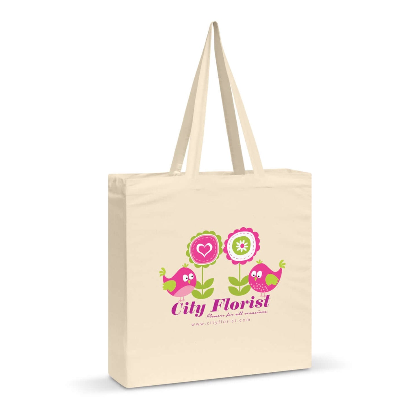 Carnaby Cotton Shoulder Tote featuring City Florist design with colorful birds and flowers.