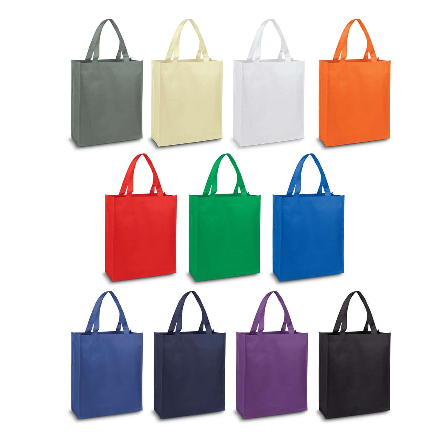 Kira A4 Tote Bag collection in various colors including grey, white, orange, red, green, blue, purple, and black.