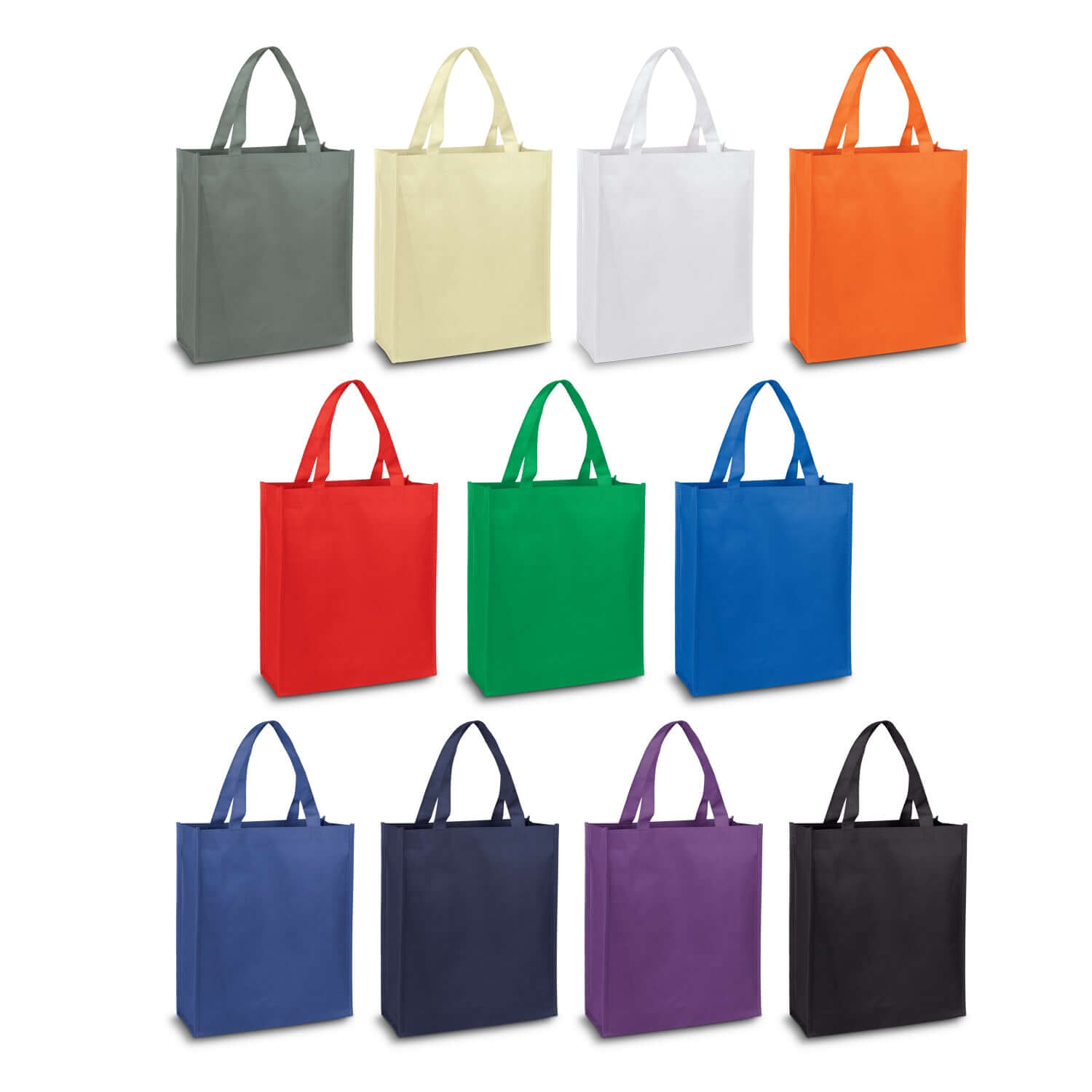 Kira A4 Tote Bag collection in various colors including grey, white, orange, red, green, blue, purple, and black.