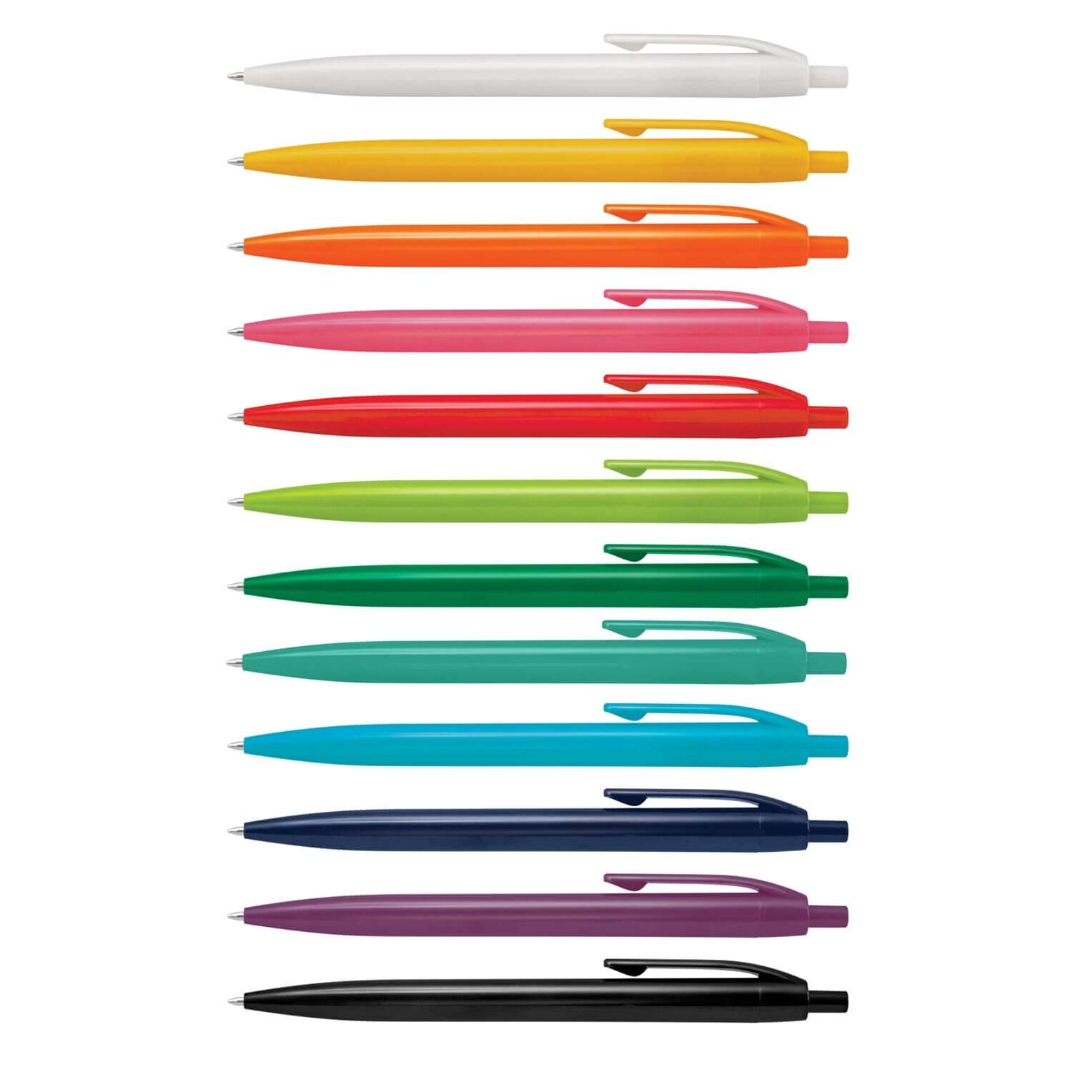 Omega PP Pen colors in a row, showcasing vibrant options ideal for corporate gift purchases.