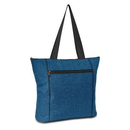 Avenue Elite Tote Bag in blue with zippered front pocket, perfect corporate gift for stylish functionality.