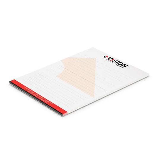A6 Note Pad - 25 Leaves featuring 70gsm paper and sturdy cardboard back, ideal corporate gift.