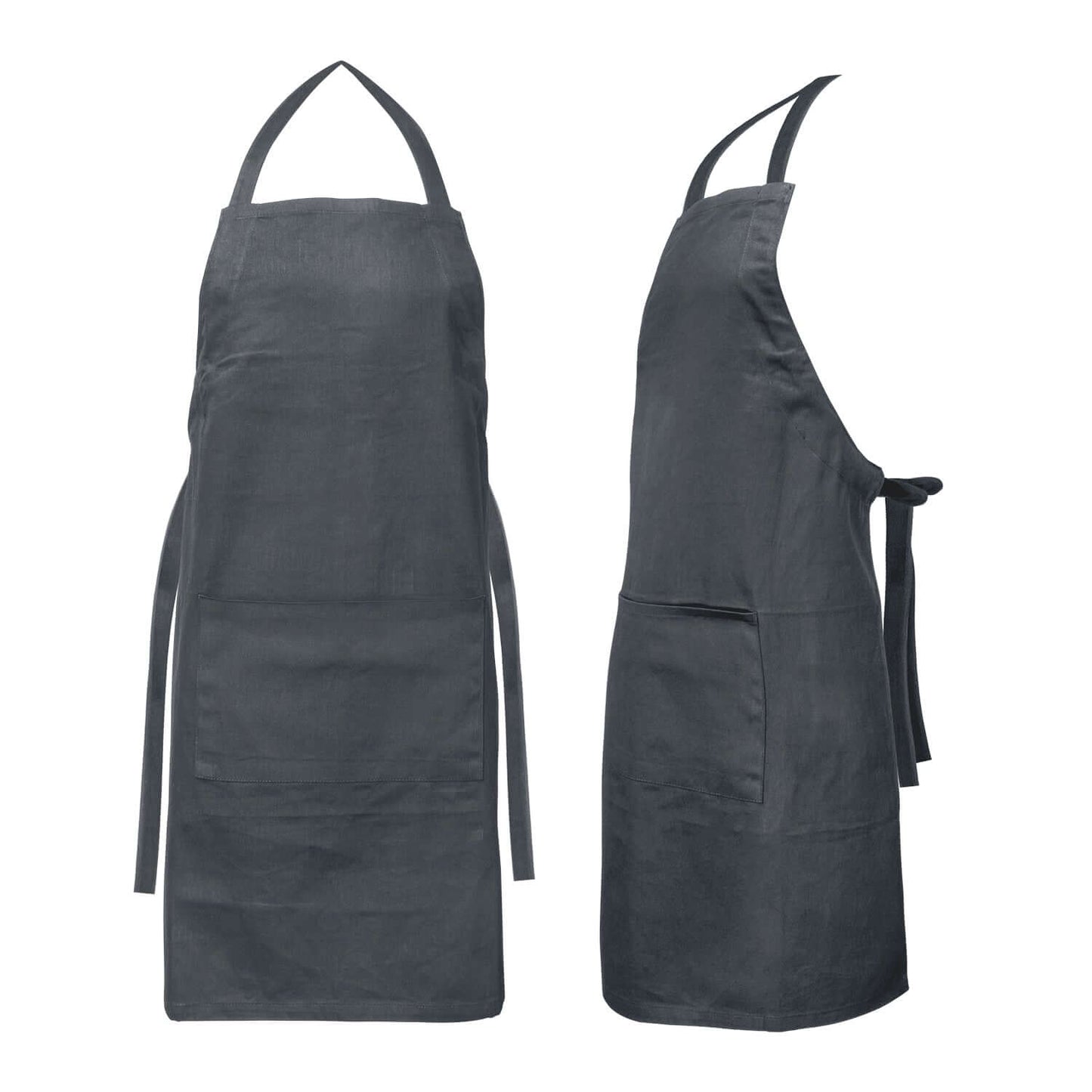 Savoy Bib Apron in dark grey, ideal for home cooks and chefs, featuring adjustable neck strap and front slip pocket.
