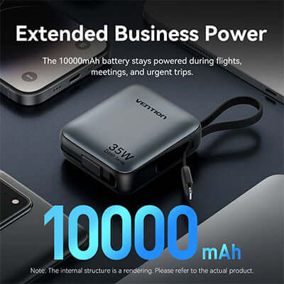 Vention 10000mAh Power Bank 35W for extended power during flights and meetings.
