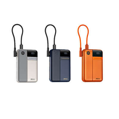 Remax FP-122 Fast Charge Powerbank with Detachable Type-C Cable in three colors.