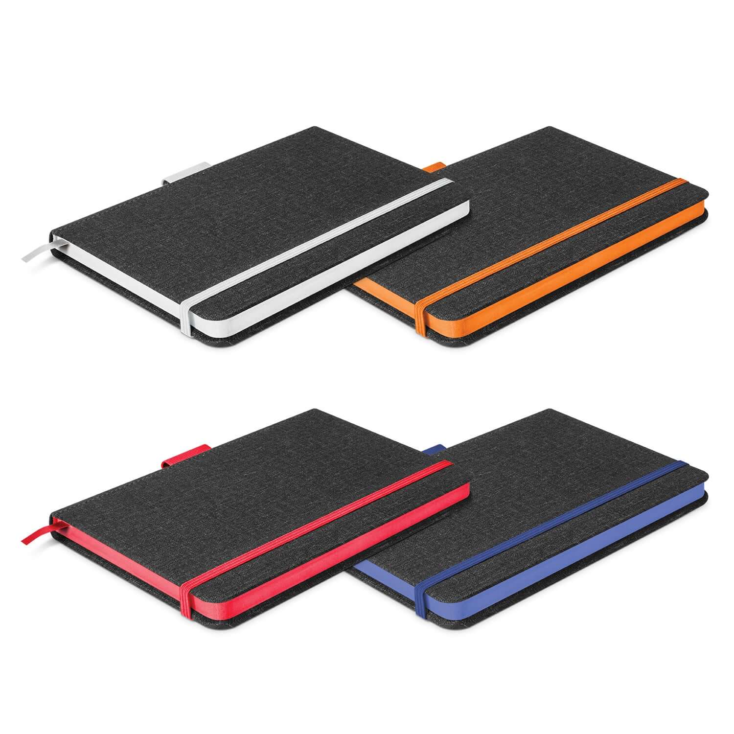 Meridian Notebook Two Tone in black with colorful edges, perfect for corporate gifts and writing.