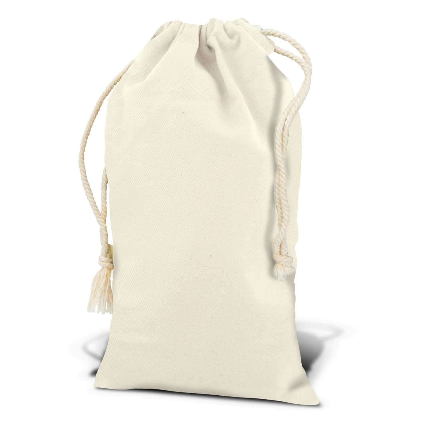 Pisa Cotton Gift Bag in cream color with white drawstrings, perfect for corporate gifts and eco-friendly gifting.