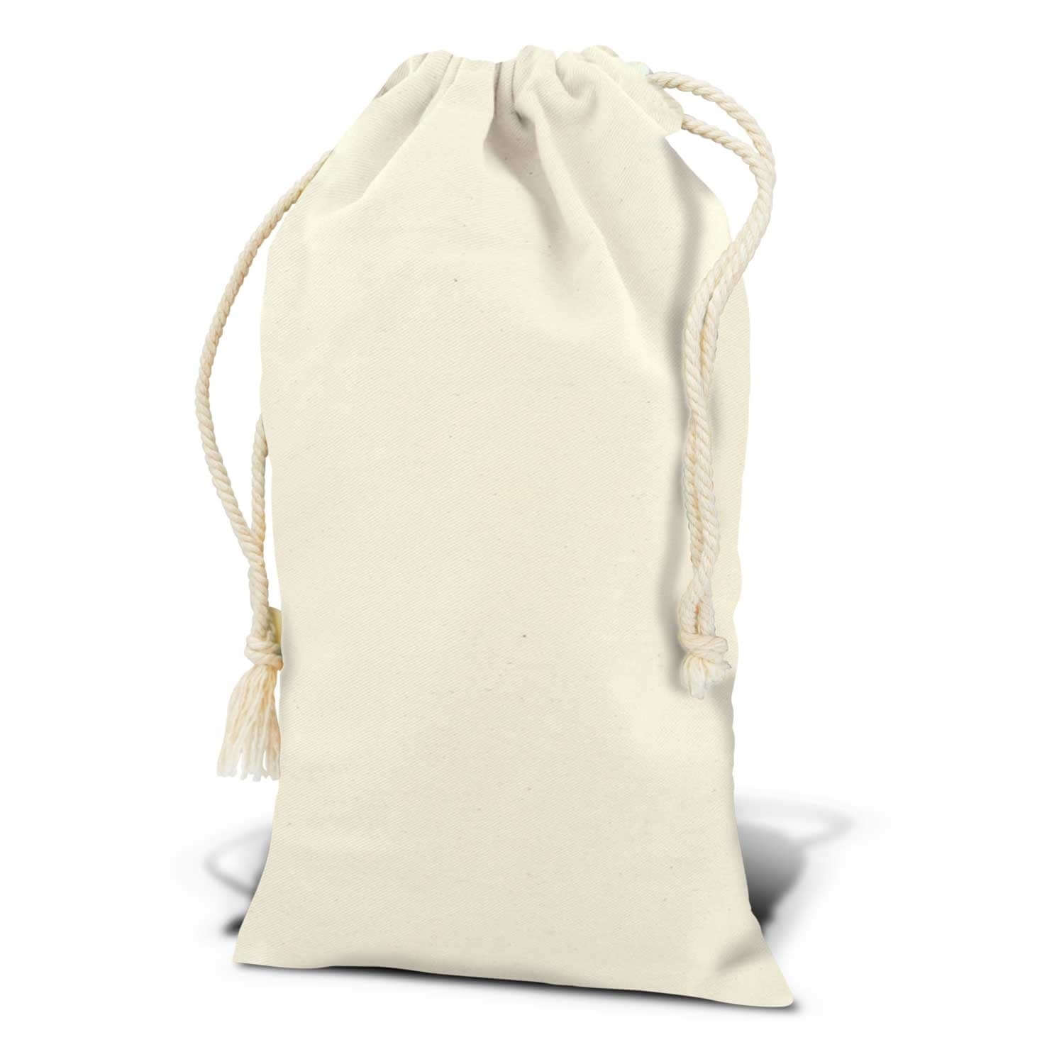 Pisa Cotton Gift Bag in cream color with white drawstrings, perfect for corporate gifts and eco-friendly gifting.