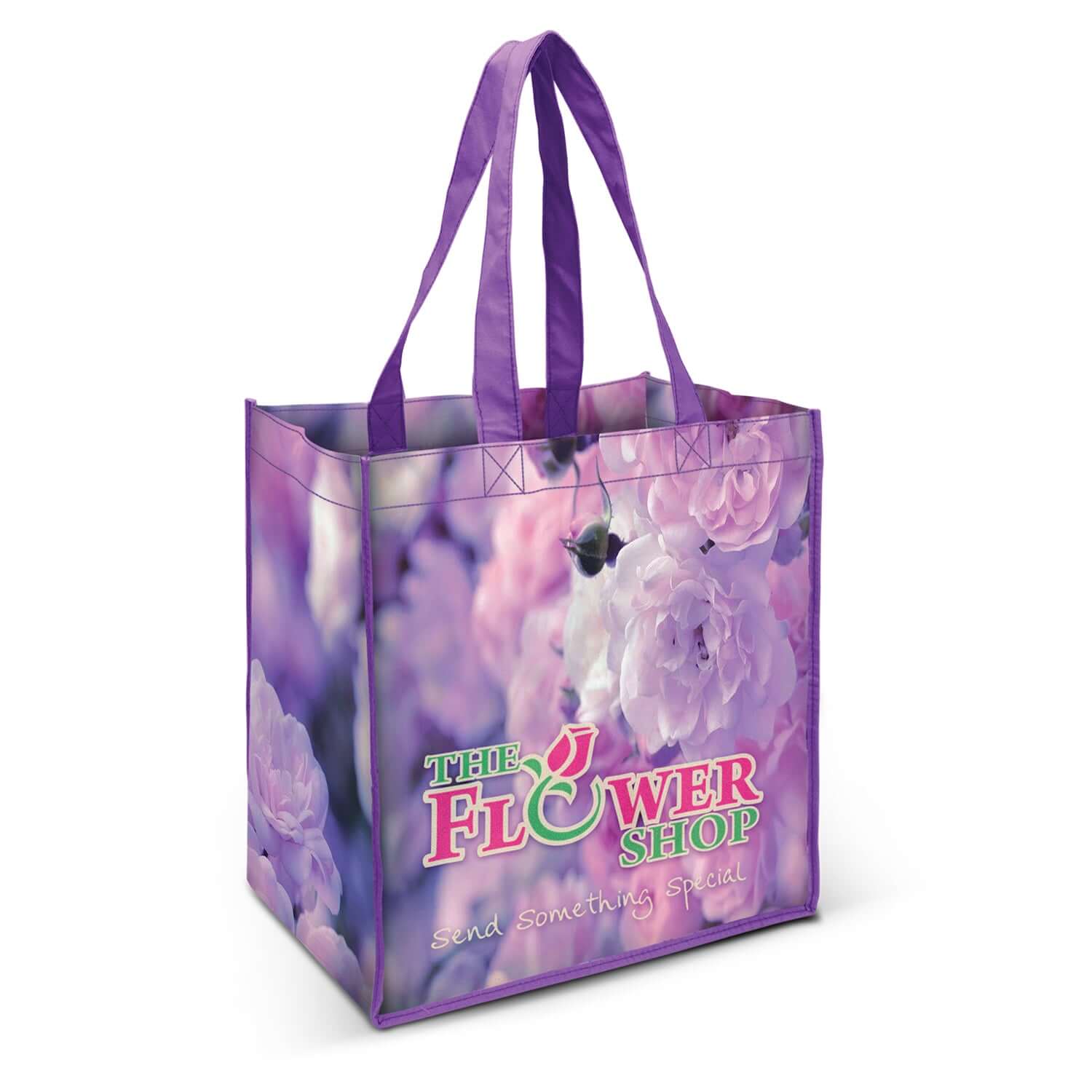 Rome Cotton Tote Bag featuring vibrant floral print for customized corporate gifts.