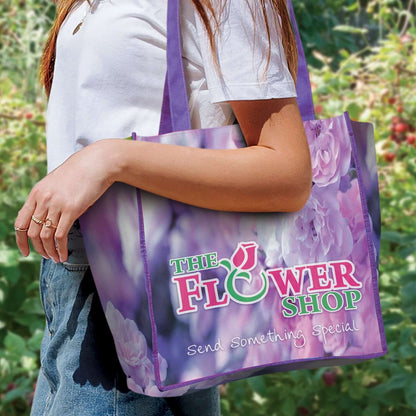 Rome Cotton Tote Bag featuring floral design from The Flower Shop, stylish shopping accessory.