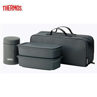 Thermos JEA-1000 Lunch Box Set featuring a food jar and Bento boxes in stylish Dark Grey.