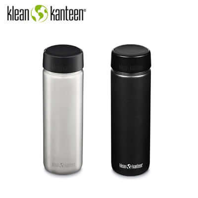 Klean Kanteen Wide 27oz Bottle (with Wide Loop Cap) V2 in silver and black for hydration on the go.