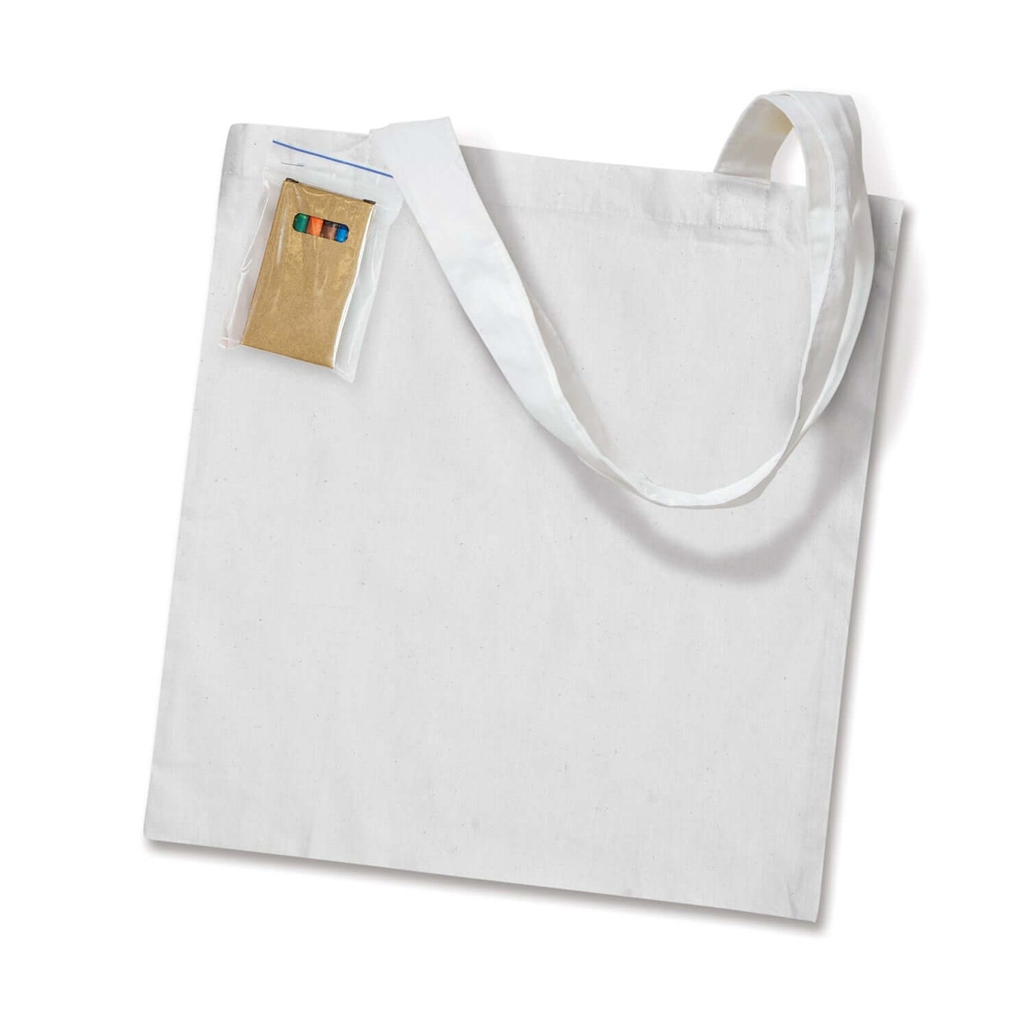 Sonnet Colouring Tote Bag featuring a natural cotton design with a packet of crayons for personalized creativity.