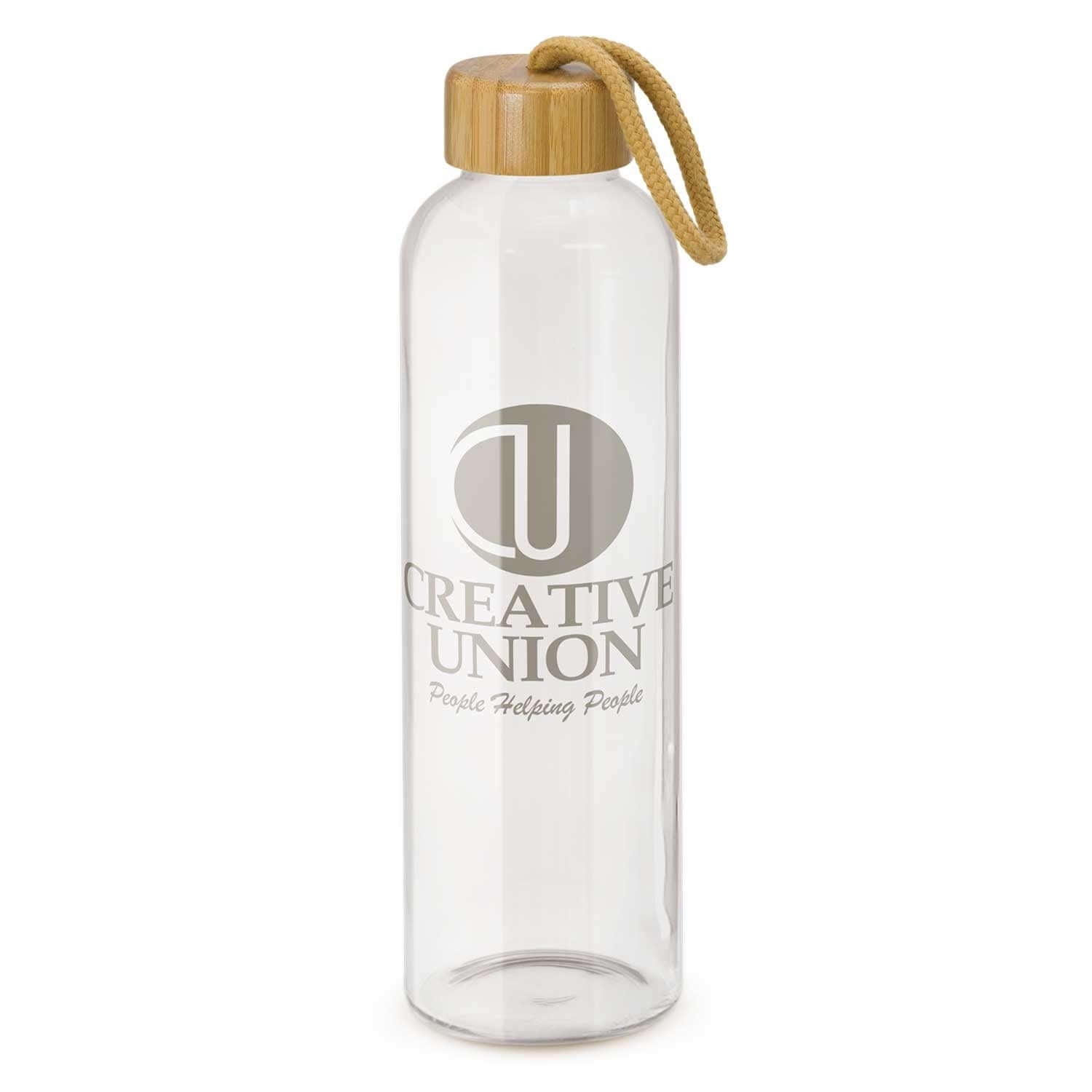 Eden Glass Bottle with bamboo lid and braided handle, perfect for corporate gift.