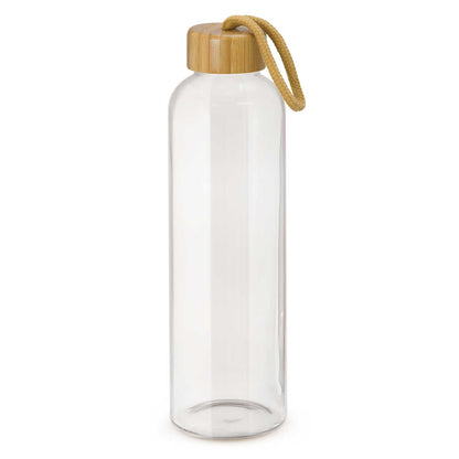 Eden Glass Bottle with bamboo lid and braided carry handle, perfect for eco-friendly corporate gift.