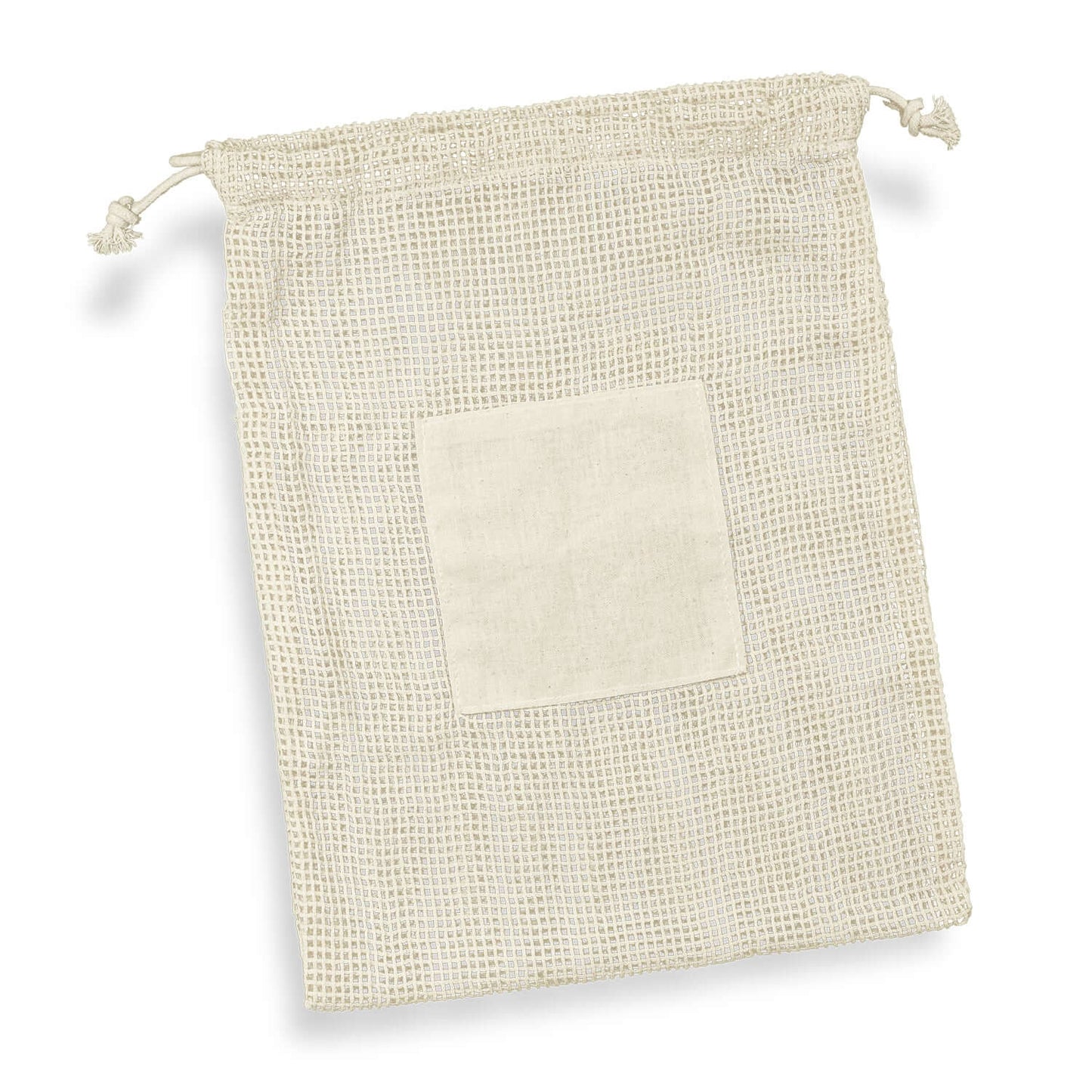 Cotton Produce Bag featuring unbleached mesh design and drawstring closure, perfect for eco-friendly shopping.