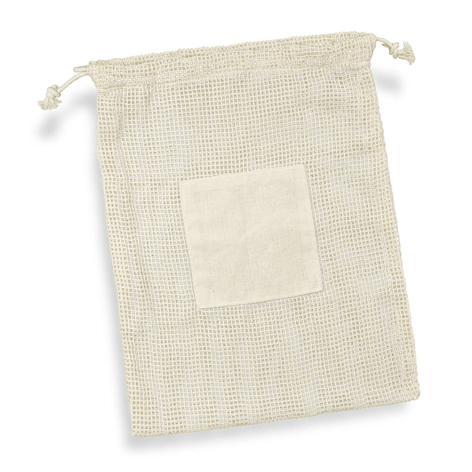 Cotton Produce Bag featuring unbleached mesh design and drawstring closure, perfect for eco-friendly shopping.
