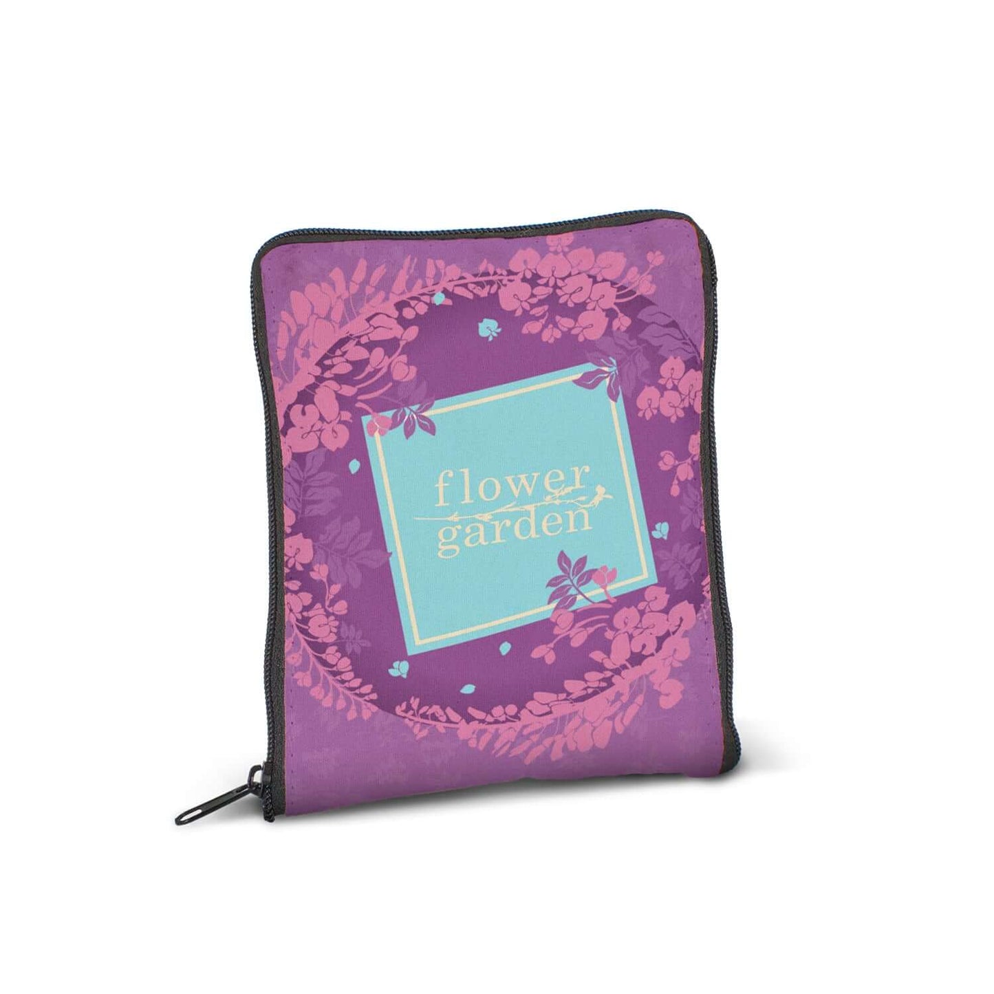 Dallas Compact Cotton Tote Bag in a vibrant flower garden design, featuring a zippered pouch for easy storage.