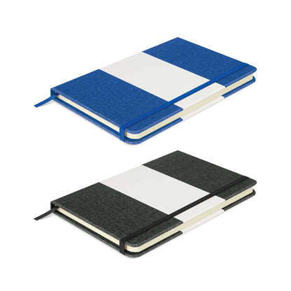 Alexis Notebook in blue and black covers, a stylish corporate gift with lined cream pages.