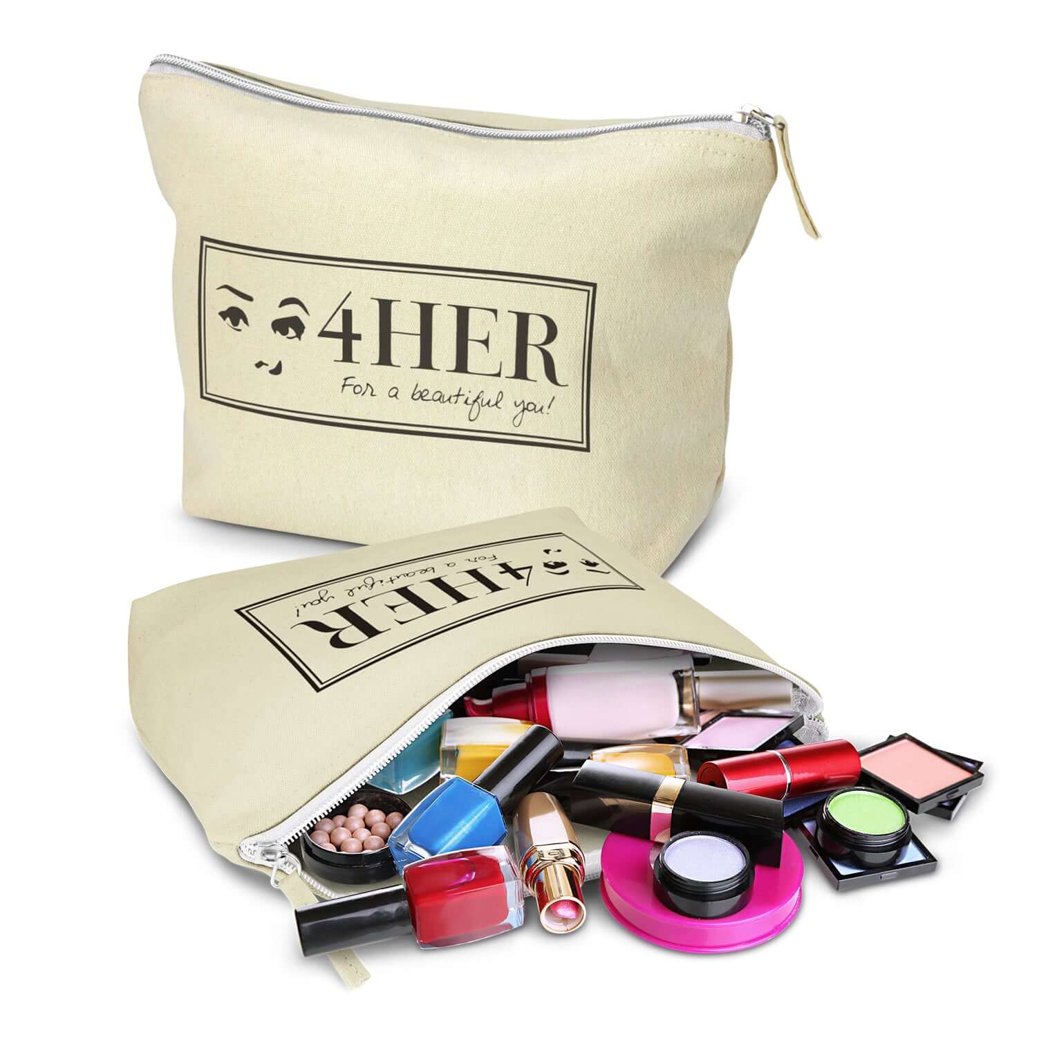 Eve Cosmetic Bag - Large with makeup products inside, showcasing a stylish and functional design for beauty essentials.