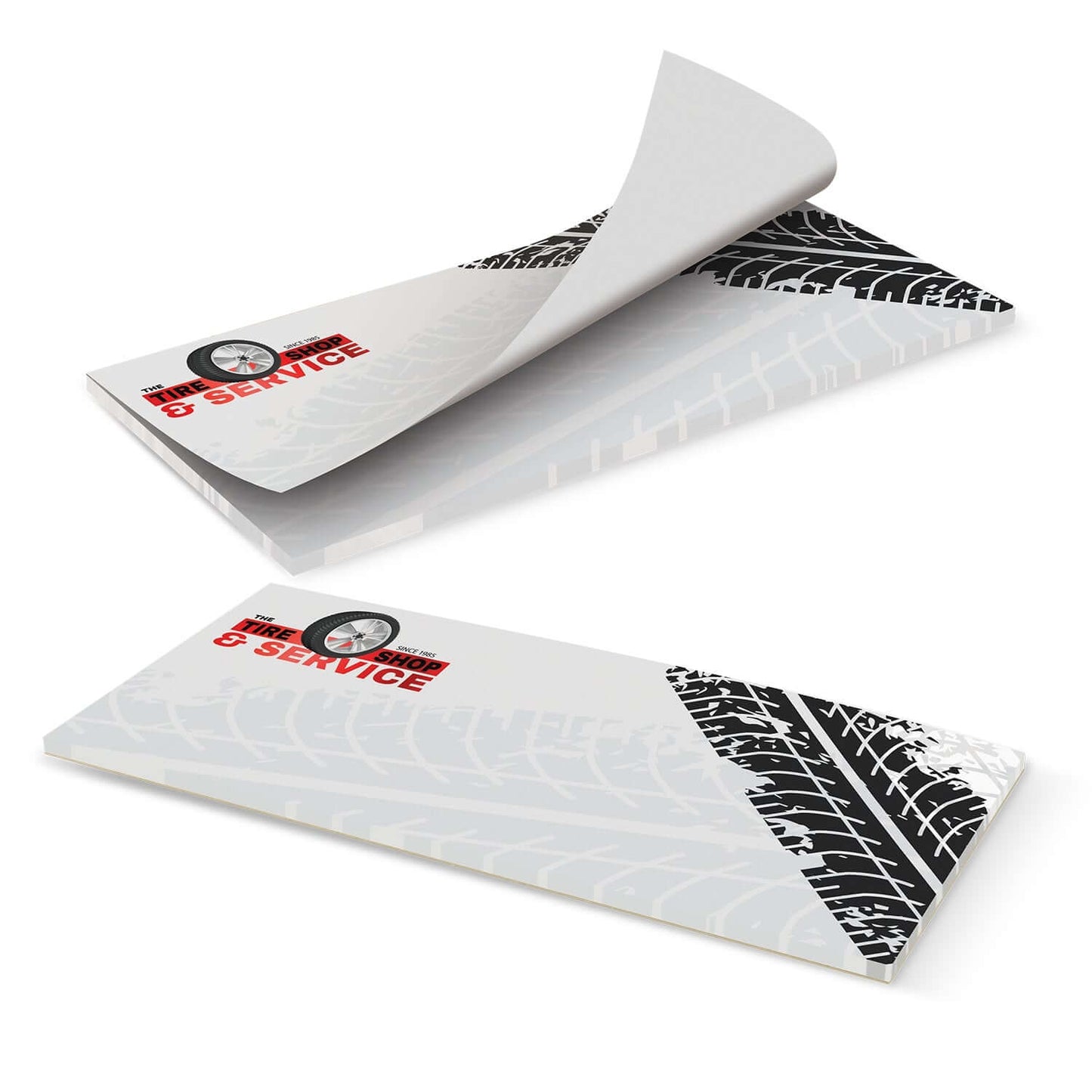 DLE Horizontal Note Pad - 50 Leaves with vibrant tire tread design, smooth pages, and convenient top flip.