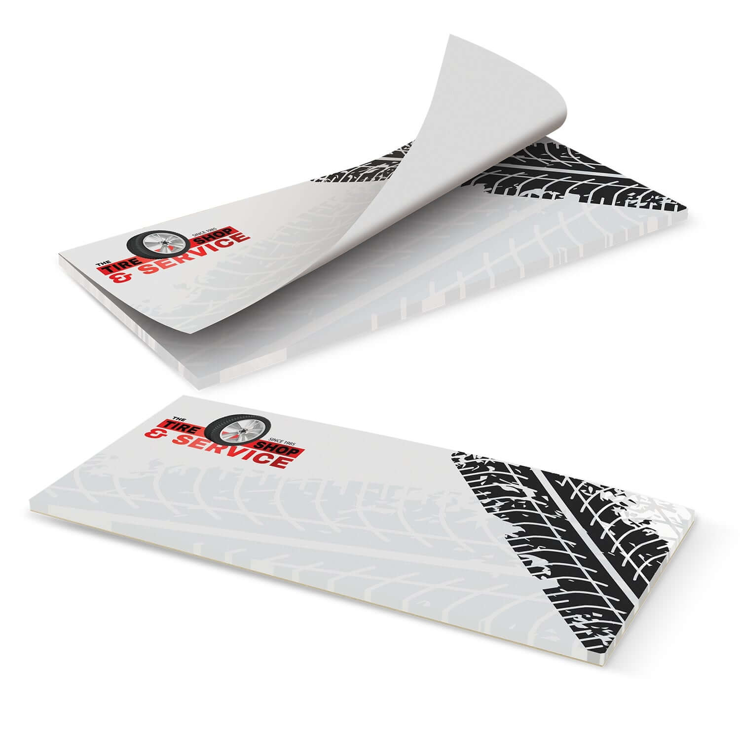 DLE Horizontal Note Pad - 50 Leaves with vibrant tire tread design, smooth pages, and convenient top flip.
