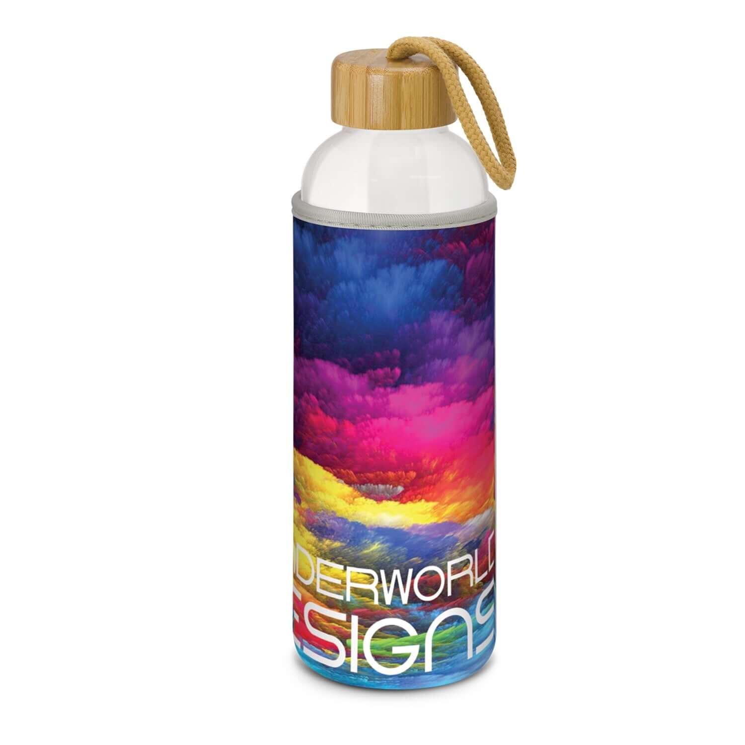 Eden Glass Bottle - Full Colour with bamboo lid and colorful design, perfect for corporate gift