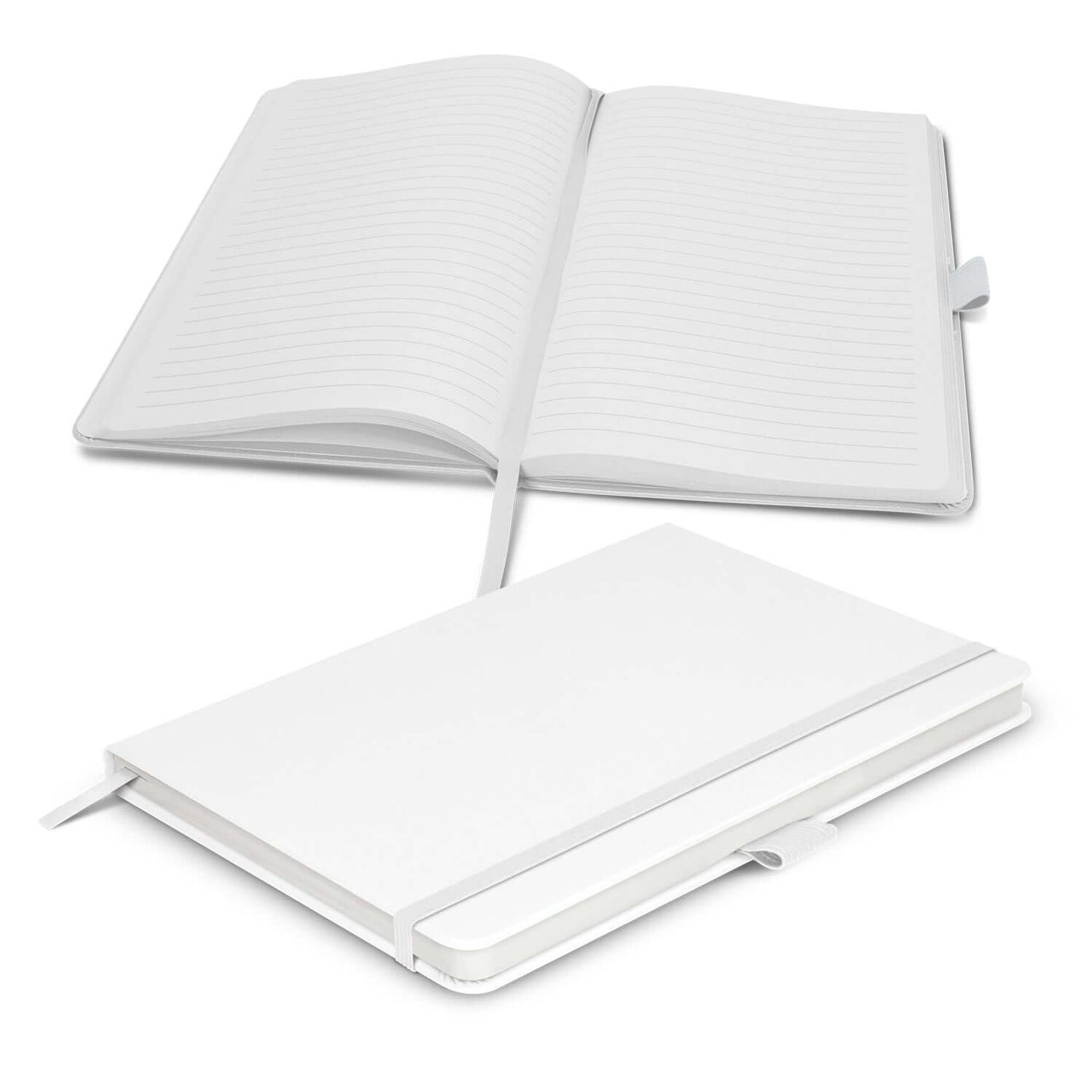 Kingston Notebook with a stylish white PU cover and lined pages, ideal for corporate gifts.