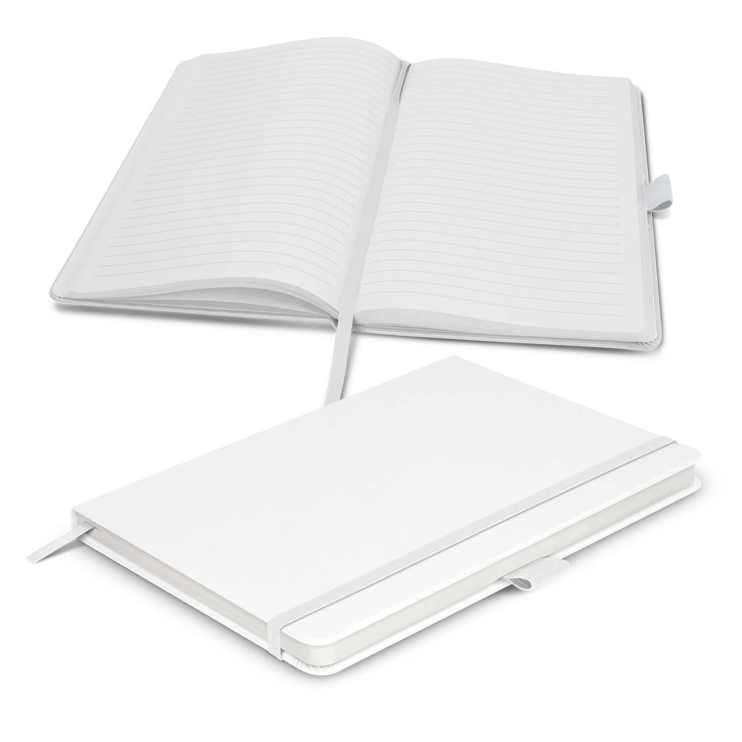 Kingston Notebook with a stylish white PU cover and lined pages, ideal for corporate gifts.