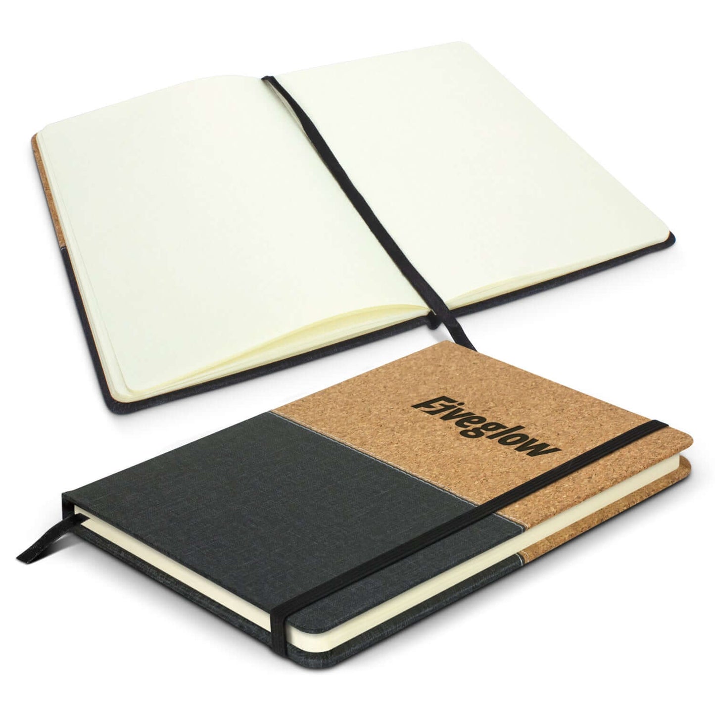 Cumbria Cork Cover Notebook open showcasing lined pages and stylish cork design, ideal for corporate gifts.