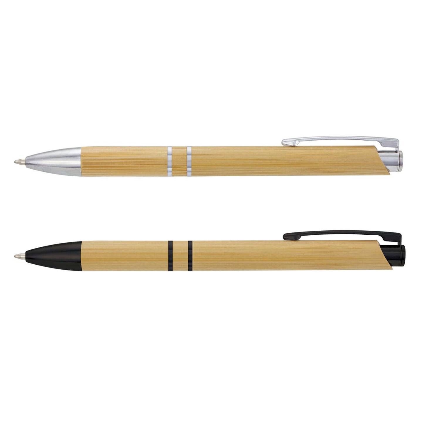 Panama Bamboo Pen duo featuring sustainable bamboo design and sleek chrome trim, ideal for corporate gifts.