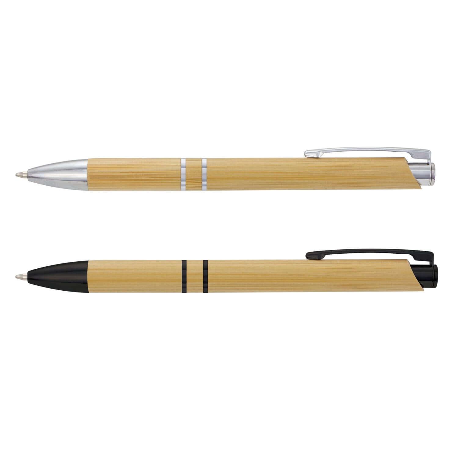 Panama Bamboo Pen duo featuring sustainable bamboo design and sleek chrome trim, ideal for corporate gifts.