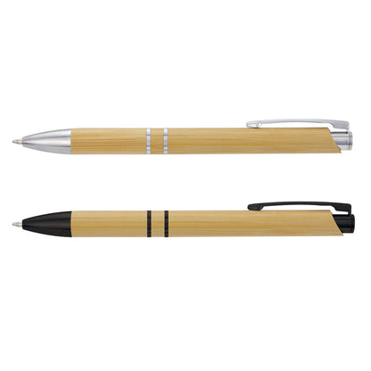 Panama Bamboo Pen duo featuring sustainable bamboo design and sleek chrome trim, ideal for corporate gifts.