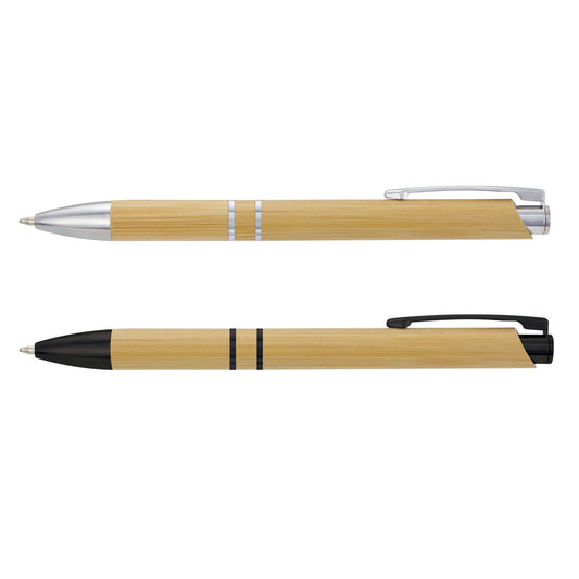 Panama Bamboo Pen duo featuring sustainable bamboo design and sleek chrome trim, ideal for corporate gifts.