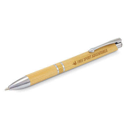 Panama Bamboo Pen with chrome trim, perfect for corporate gifts and sustainable writing.