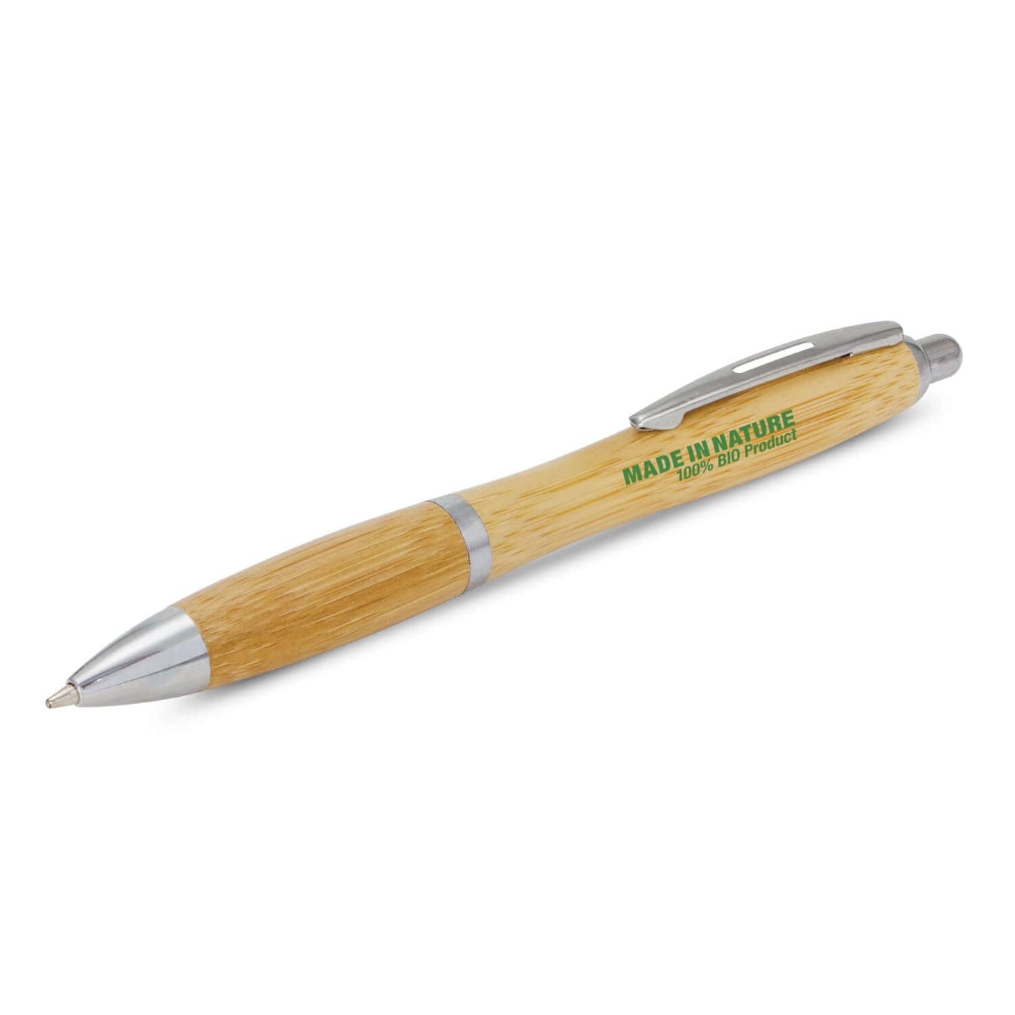 Vistro Bamboo Pen featuring sustainable bamboo design and chrome accents, ideal as a corporate gift.
