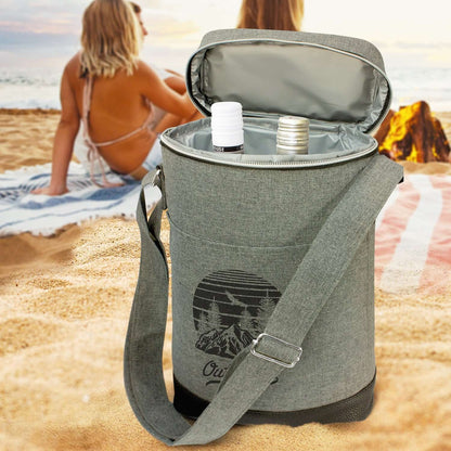 Nirvana Wine Cooler Bag on the beach, stylish and functional with thick insulation for chilled beverages.