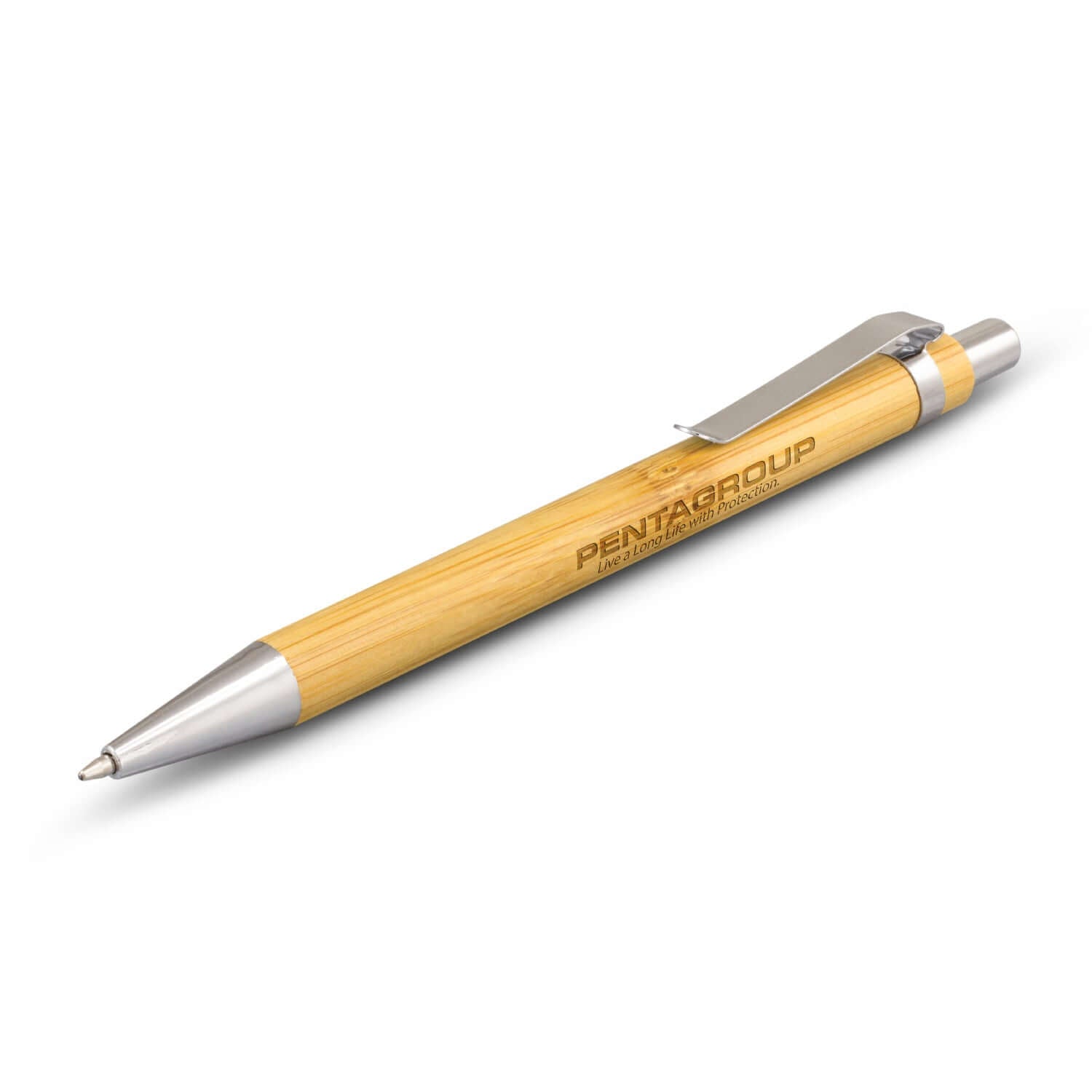 Ancona Bamboo Pen featuring a stylish bamboo barrel and chrome trim, perfect as a corporate gift.