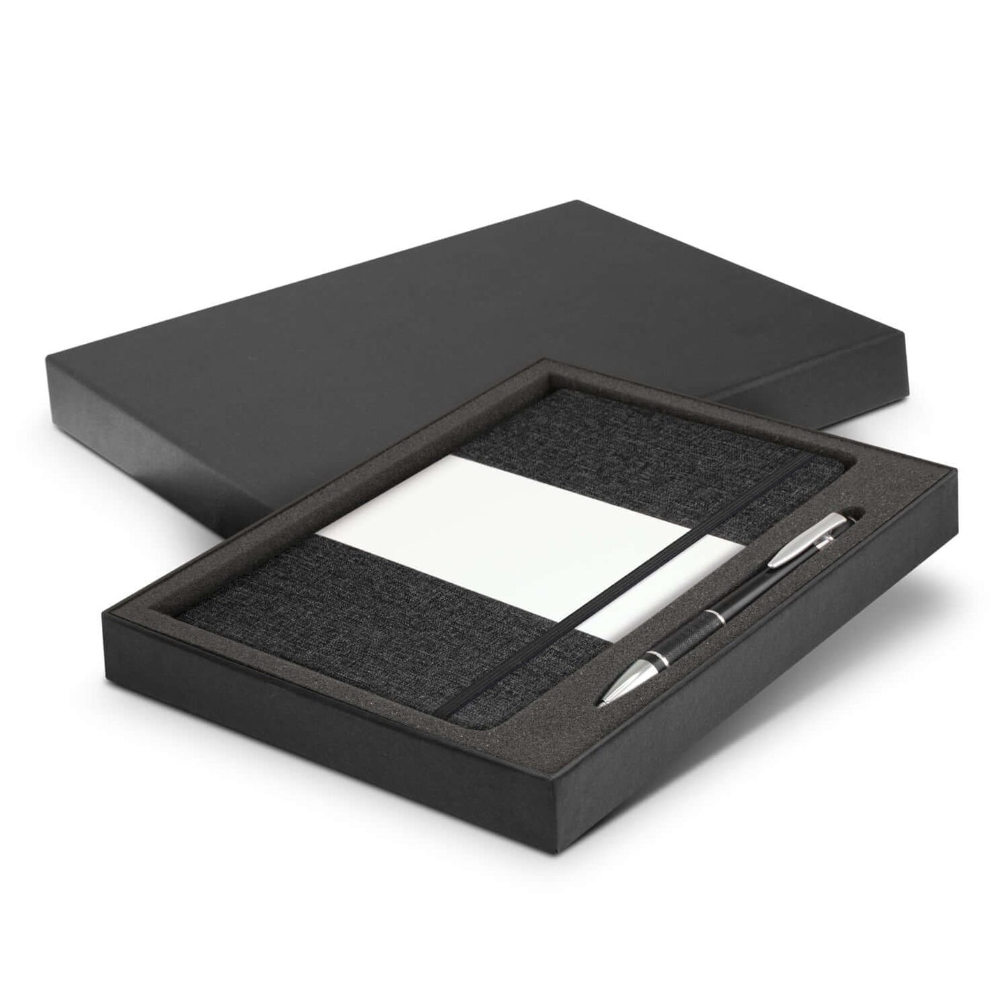 Alexis Notebook and Pen Gift Set presented in elegant black box showcasing the notebook and pen.