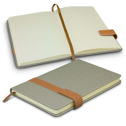 Nirvana Notebook with a woven finish and magnetic closure, ideal for notes and sketches.