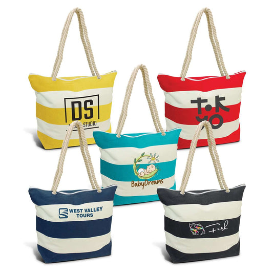 Bali Tote Bag collection featuring bold striped patterns and woven cotton rope handles, ideal as a Corporate Gift.