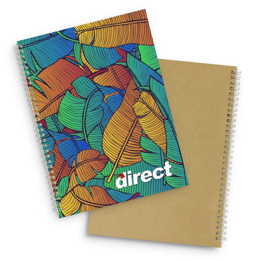 Lancia Full Colour Notebook Large with colorful leaf design and grey cardboard cover, ideal corporate gift.