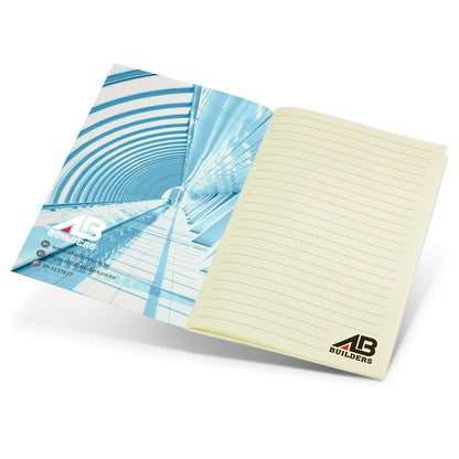 Camri Full Colour Notebook - Medium showcasing lined pages and a custom cover design, ideal for corporate gifts.