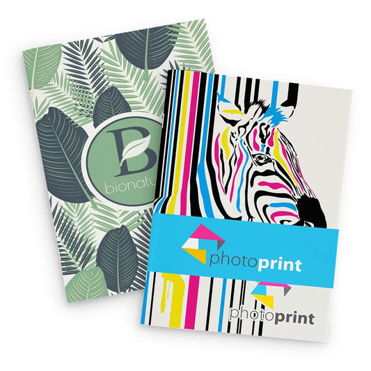 Camri Full Colour Notebook Large with vibrant zebra design and tropical leaf patterns, ideal for corporate gifts.